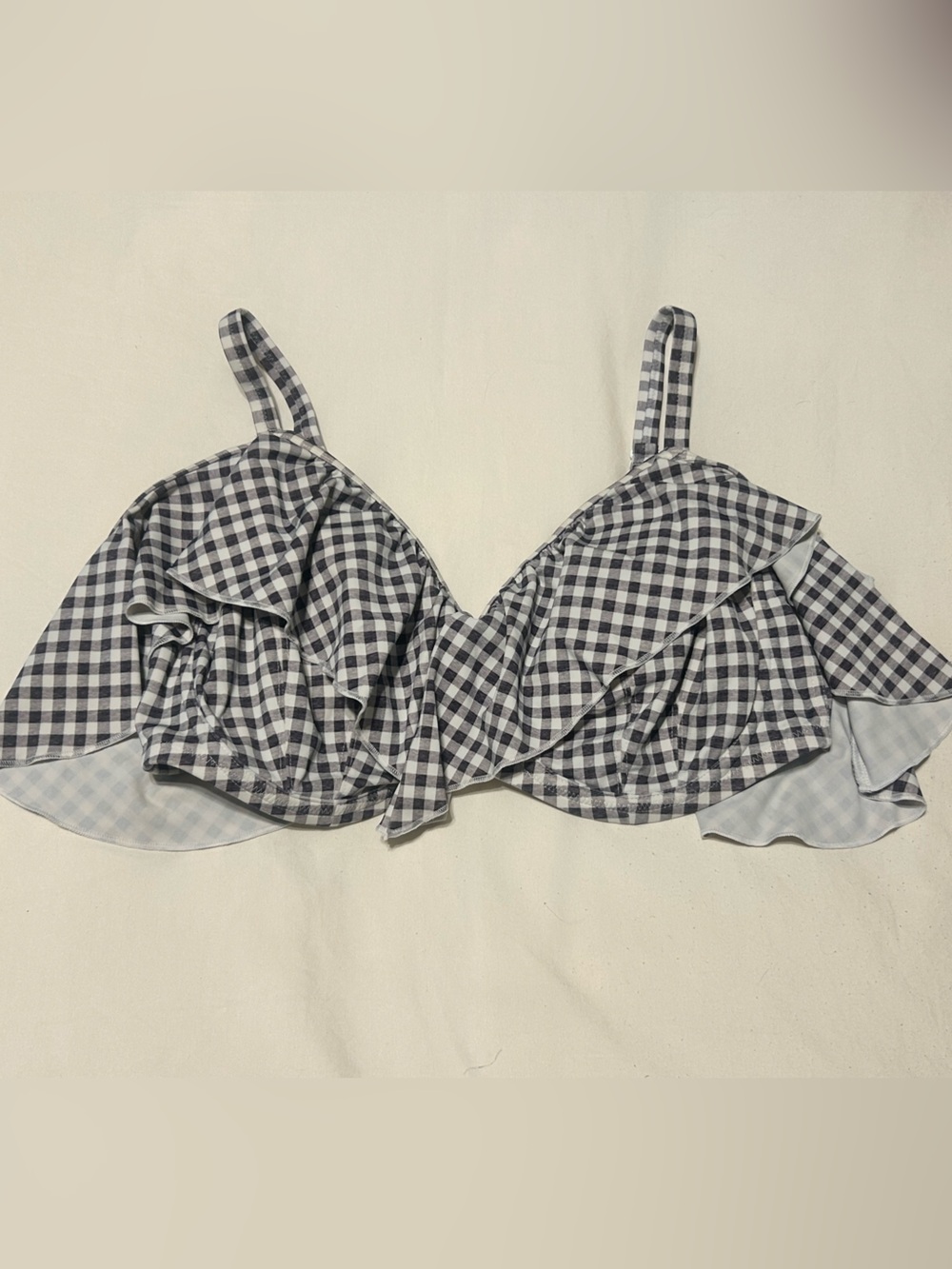 Elomi Black and White Gingham Ruffle Bikini Top